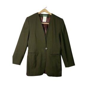 Harvé Benard Wool Women Blazer Size 8 Olive‎ Green Single Button Career Jacket